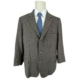 CESARANI Mens 46R Tweed Blazer Jacket Brown Wool‎ Blend Classic Business Casual